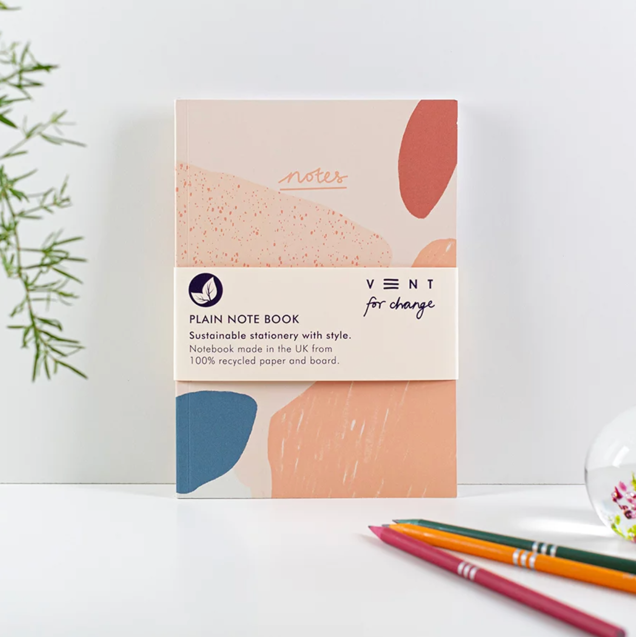 VENT For Change Recycled A5 Plain Notebook - Coral - 100 pages - Life Before Plastic